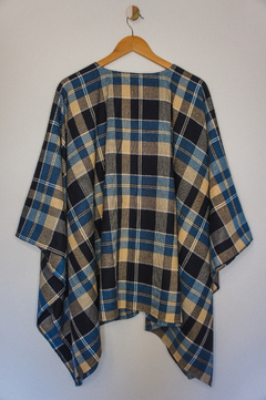 poncho xadrez azul com amarelo - loja online