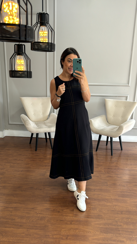 Vestido Mídi pesponto