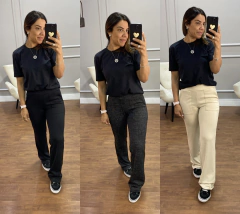 Calça Reta em Malha Jacquard