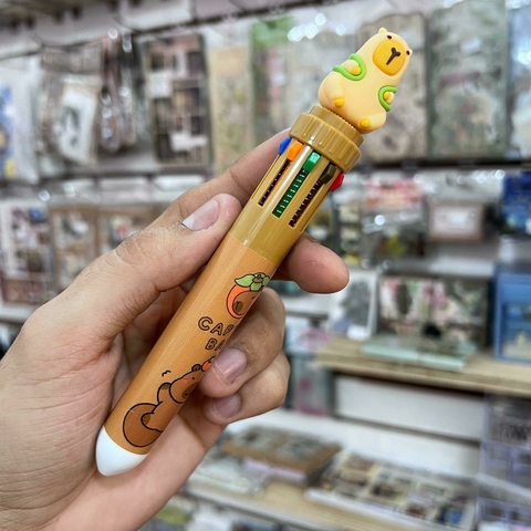 PLUMAS DE CAPIBARA MULTICOLOR RETRÁCTILES CABEZAL DE GOMA CAPIBARA 10 COLORES EN UNO LAPICEROS BOLIGRAFOS