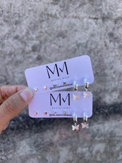 Trio kit brincos prata - Menina Moça Bijoux