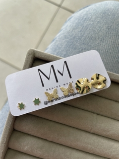 Trio kit brincos dourado - Menina Moça Bijoux