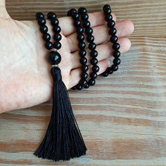 Japamala 108 Contas de Porcelana 8mm Preto Masculino Feminino Colar Budista de Meditação - loja online