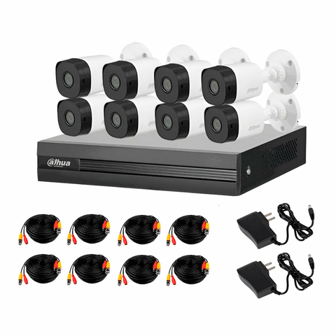 KIT DAHUA DE 8 CANALES 2 MPX, WIZSENSE, IA, 8 CAMAMARAS B1A21 2 MPX (DH-KIT/XVR1B08-I/8-B1A21N-0360B)