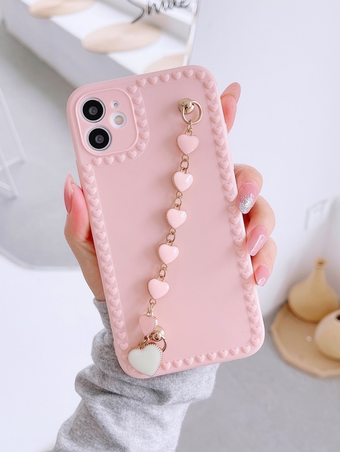 Case com alça de coração Rosa iPhone 11
