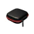 Estojo preto hard case com textura de fibra de carbono e zíper vermelho para fones in-ear e cabos