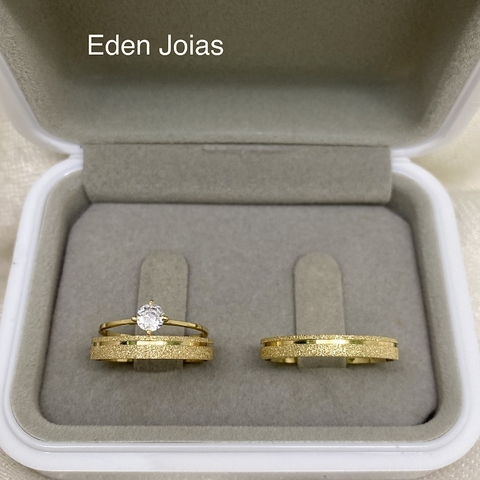 PROMOÇÃO Par de alianças em ouro 18k + Anel Solitário em ouro 18k Ref 120