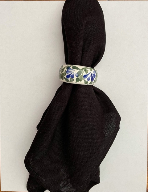Servilletero ceramica azul hoja verde