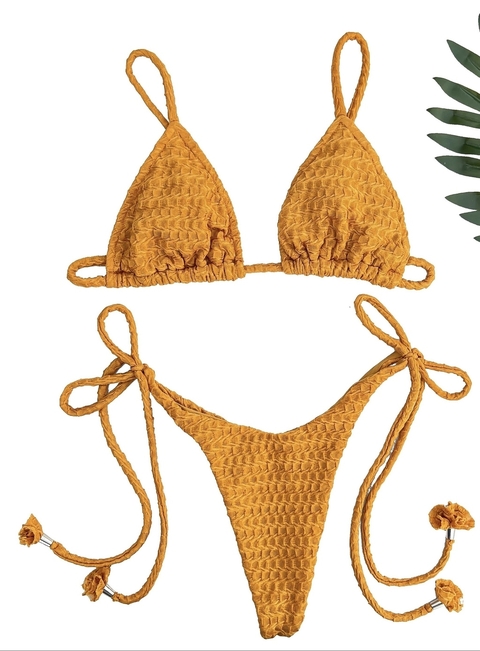 BIQUÍNI CORTININHA LACINHO MOSTARDA - comprar online