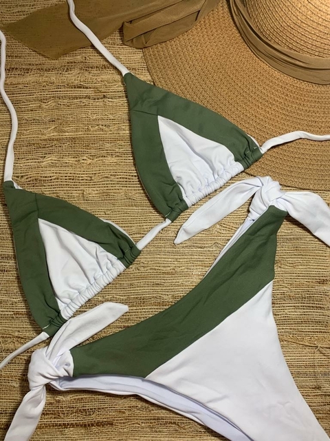 BIQUÍNI RECORTES BRANCO E VERDE - comprar online