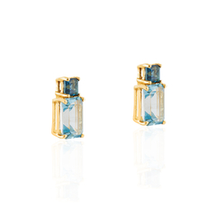 Brinco Stud Ouro e Topázios Azuis - comprar online