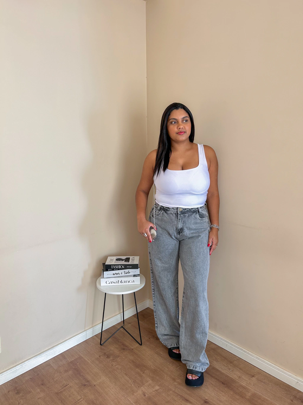 Calça Jeans wide leg Graffite