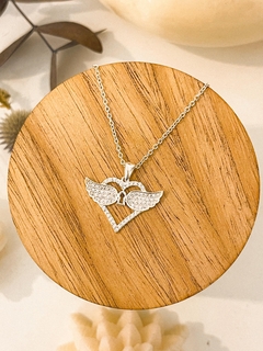 Dije corazón alado plata 925 Micropave y cadena acero - comprar online