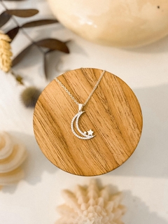 Dije Luna con Estrella Plata 925 , Micropave y cadena acero blanco en internet