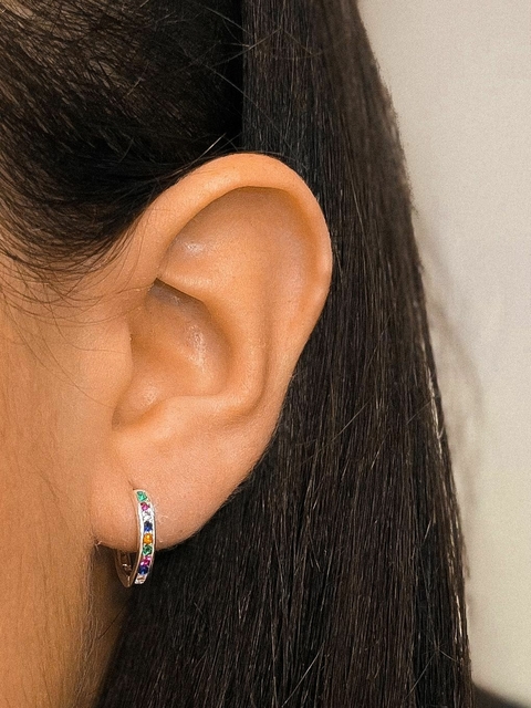 Aros argollitas acero blanco frente multicolor