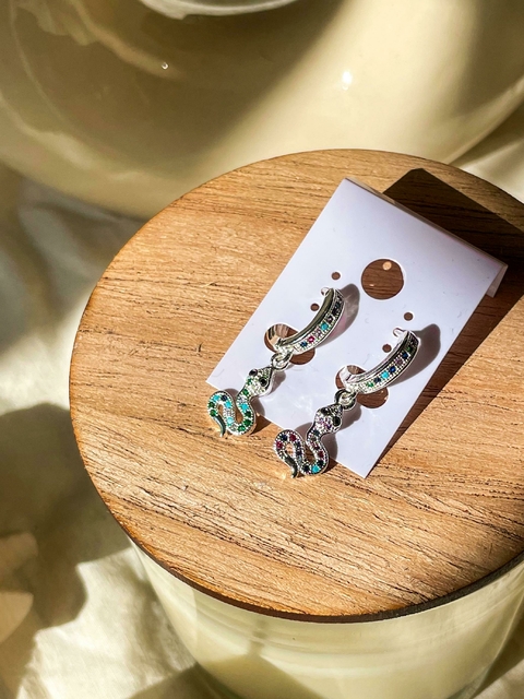 aros argollita acero blanco serpiente con frente Micropave