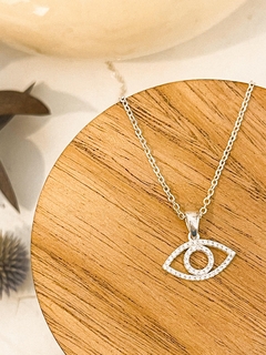 DIJE OJO PROTECCIÓN PLATA 925, MICROPAVE Y CADENA ACERO BLANCO - comprar online