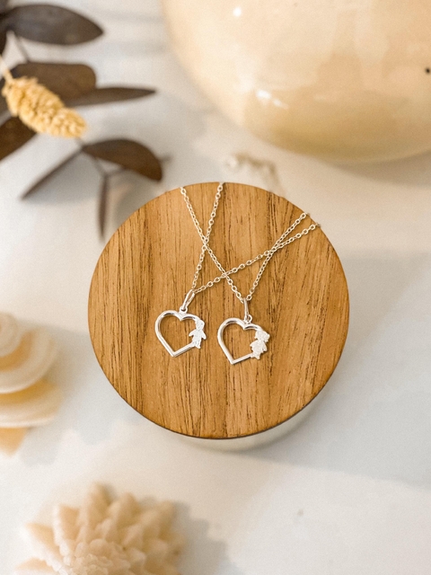 DIJE CORAZÓN CON NENE o NENA a elección PLATA 925 y cadena ACERO BLANCO