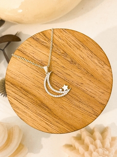 Dije Luna con Estrella Plata 925 , Micropave y cadena acero blanco - comprar online