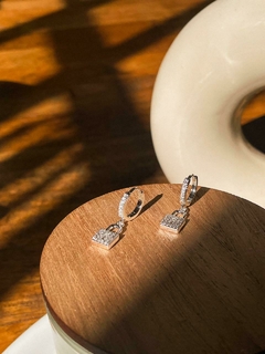 Aros argollitas acero blanco candado con Micropave - comprar online