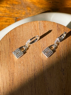 Aros argollitas acero blanco candado con Micropave