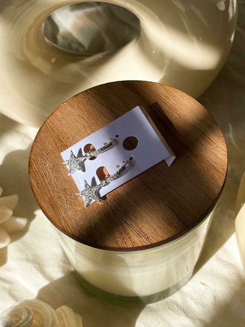 Aros argollitas acero blanco dije estrella con Micropave