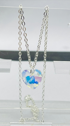 DIJE CORAZON CRISTAL CADENA ACERO BLANCO - Ivanala Joyas