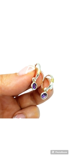 AROS ARGOLLITA CUBICS COLGANTE VIOLETA PLATA Y ORO