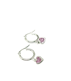 Aros Argollitas Acero blanco con Dije Corazon Rosa - comprar online