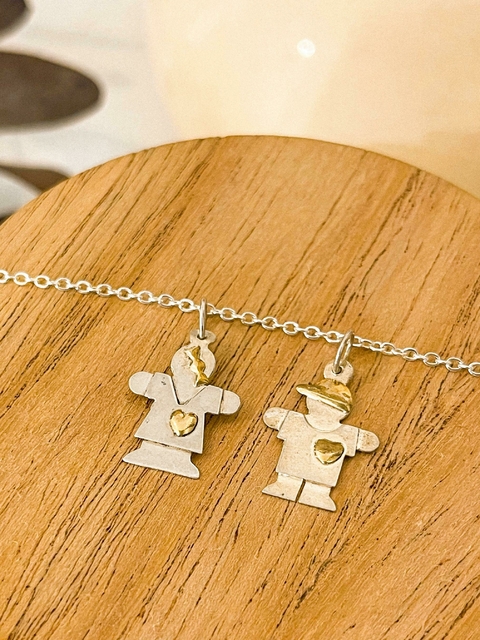 DIJE NENEo NENA PLATA Y ORO a elección CON CADENA ACERO BLANCO