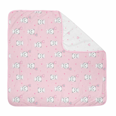 Manta Bebê Algodão Dupla Face 90cm x 90cm Menina Panda Rosa
