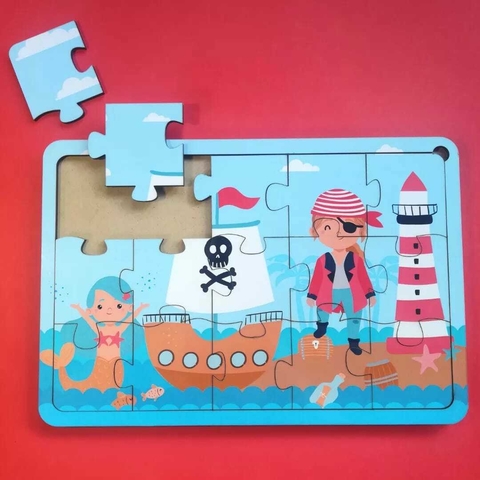 ROMPECABEZAS DE MADERA - DINOS / PIRATAS (15 pzas) Y ANIMALITOS (9 pzas)