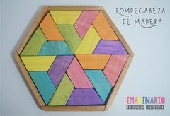 ROMPECABEZAS DE MADERA HEXAGONO (colores vivos) - Imaginario Tienda Lúdica 