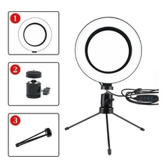 Imagem do Ring Light Led Mesa Iluminador Pequeno Tripé 6 Polegadas 16cm