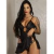 GG - Camisola Cetim Gloss Fitas e Strass Preta - Delicia Moda Intima