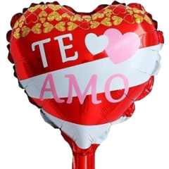 GLOBO MINI FORMA CORAZON Y FRASE X5 UNIDADES - Globostar Mayorista