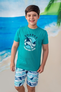Conjunto Tactel Camisa Sharks Verde