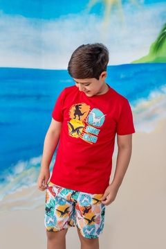 Conjunto Tactel Camisa Dino Vermelho