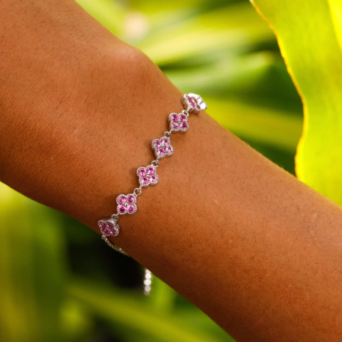 Pulseira pingentes mini flores - Joia em Prata 925 - La Rose Joias e Semijoias | Aneis, Brincos, Colares e pulseiras, joias em prata 925 e semijoias de qualidade