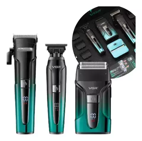 Combo VGR V-694 Corte + Acabamento + Shaver Verde Bivolt