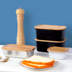 Tupper Metálico Negro Con Tapa De Madera - 1 L - comprar online