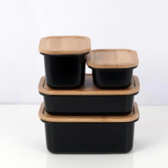 Tupper Metálico Negro Con Tapa De Madera - 1 L en internet