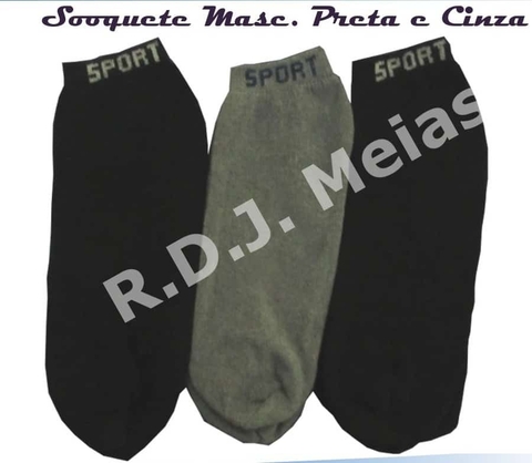 MEIA SOQUETE RDJ PRETA E CINZA - 12 PARES