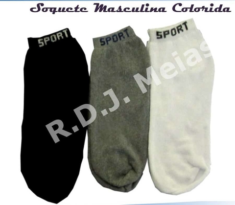 MEIA SOQUETE RDJ BRANCA ,CINZA E PRETA -12 PARES