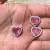 Conjunto De Coração Rosa Fusion Cravejado Cristal Prateado