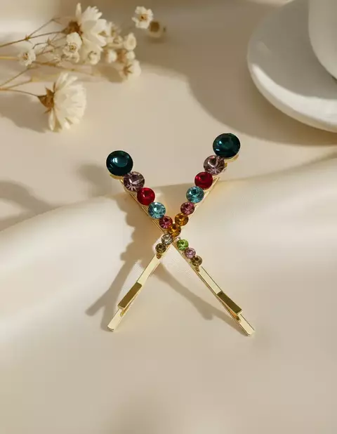 Juego 2 pasadores multicolor acero dorado