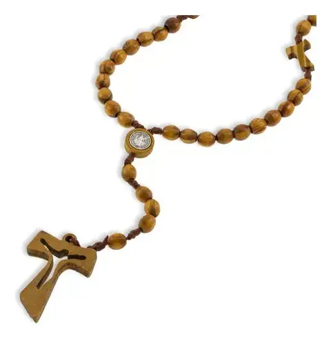 Rosario madera San Benito 60cm 6mm cruz Tau