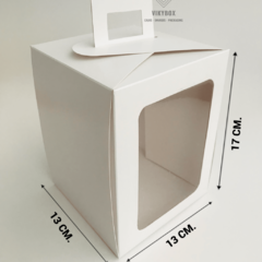 CAJA CON VISOR Y APERTURA LATERAL PARA MINI TORTA 13X13X17 - comprar online