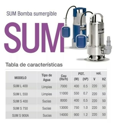 BOMBA SUMERGIBLE ACERO INOX AGUAS TURBIAS 900 W * - comprar online