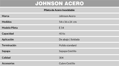 PILETA JOHNSON ACERO 304 (SOPAPA CESTILLO) E54 * en internet